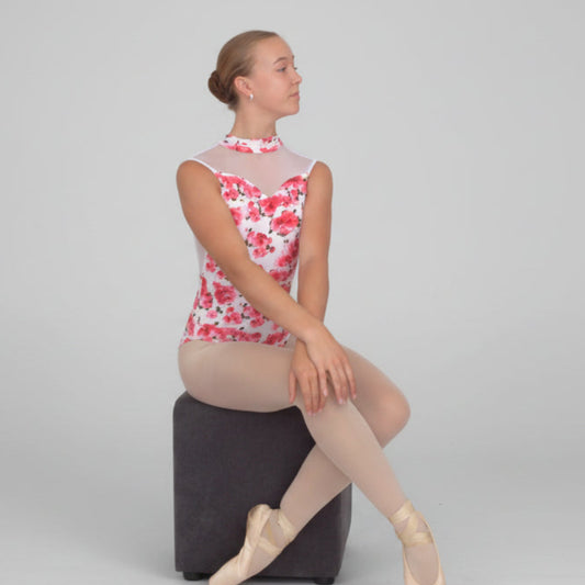 Ballerina in beautiful floral high neck open back leotard 